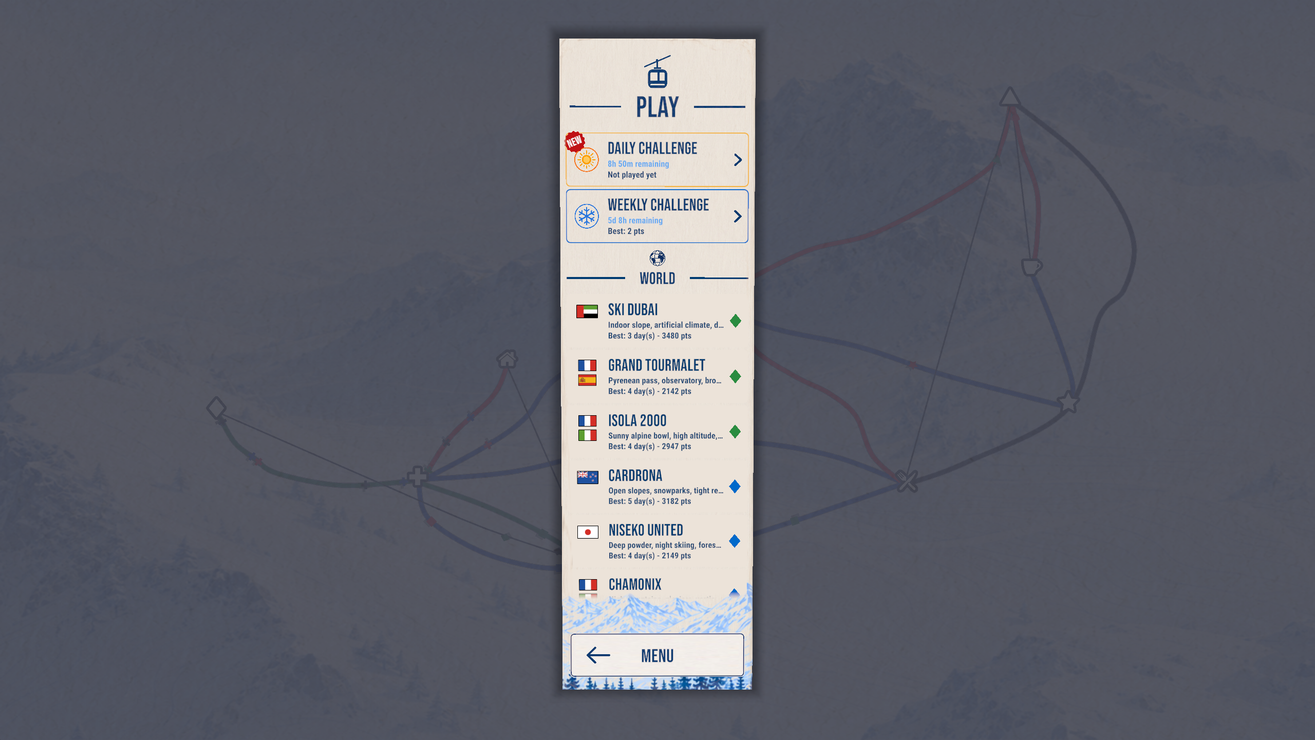 Selection de niveau Ski Lines